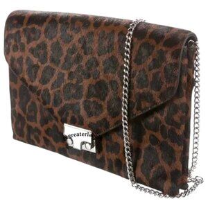 Loeffler Randall Leopard Print Calf Hair Leather Crossbody Bag Brown Black New